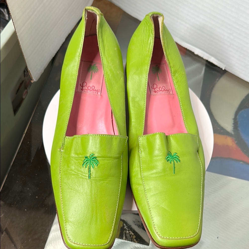 Lilly Pulitzer Lime Green Loafers with Palm Embroidery
